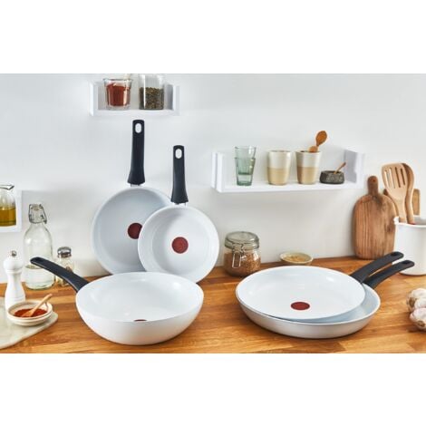 Tefal C41719 Ceramic Control Wok Padella 28 cm  Sigillatura sicura in ceramica  Indicatore di temperatura del segnale termico  Facile da pulire  adatto a induzione  Bianco