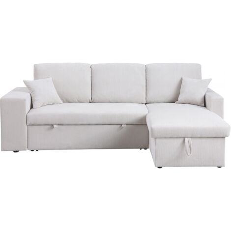 Divano letto angolare in velluto a coste reversibile "Axel" - 3 posti - Beige
