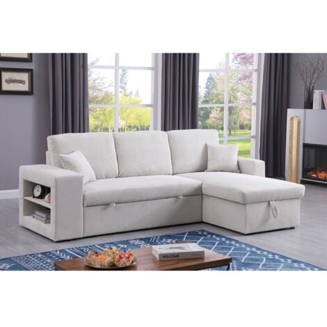 Divano letto angolare in velluto a coste reversibile "Axel" - 3 posti - Beige