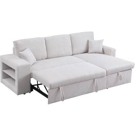 Divano letto angolare in velluto a coste reversibile "Axel" - 3 posti - Beige