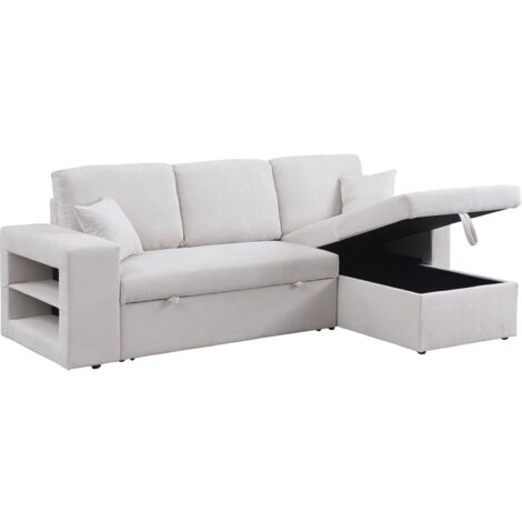 Divano letto angolare in velluto a coste reversibile "Axel" - 3 posti - Beige
