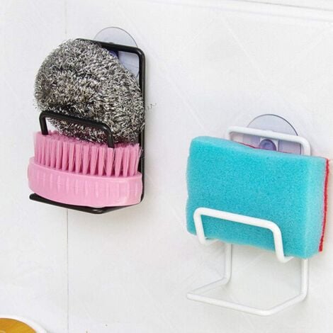 Porta spugna da cucina con ventosa, porta spugna per lavastoviglie con ventosa da parete per porta spugna da cucina e bagno, sapone, spazzole per lavastoviglie, ecc. (nero bianco)