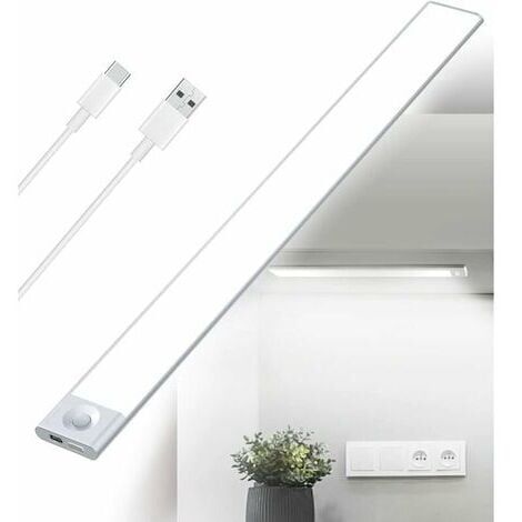 Lampada LED per Armadio con Sensore di Movimento Ricaricabile, Luce Tricolore, Wireless, 40 cm, Scala, Lampada per Interni, Striscia LED 3 Modalità, USB, Dimmerabile, Cucina Spogliatoio Corridoio Camp