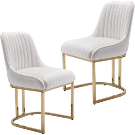 Sedie Set di 2 Sedie da Pranzo Sedie in Velluto Sedie da Cucina Moderne in Metallo Sedie da Salotto Sala da Pranzo, Wahson, Bianco