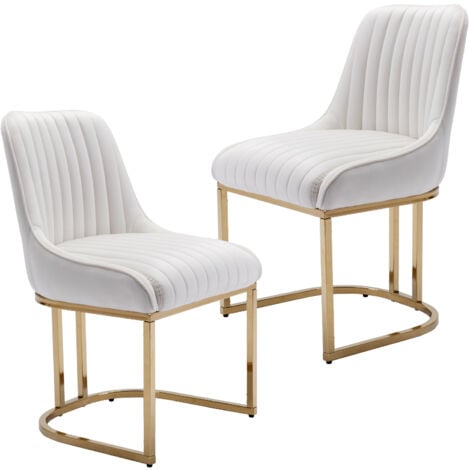 Sedie Set di 2 Sedie da Pranzo Sedie in Velluto Sedie da Cucina Moderne in Metallo Sedie da Salotto Sala da Pranzo, Wahson, Bianco