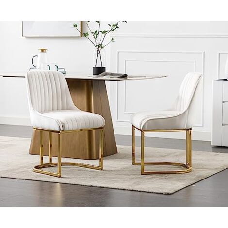Sedie Set di 2 Sedie da Pranzo Sedie in Velluto Sedie da Cucina Moderne in Metallo Sedie da Salotto Sala da Pranzo, Wahson, Bianco