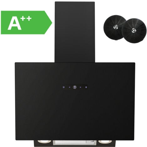 FIREGAS Cappa aspirante 60 cm con motore brushless, vetro nero, aspirazione potente 571m³/h, TouchControl, 9 livelli, con molla di pressione a gas, filtri a carbone, Nero [Classe di efficienza energet