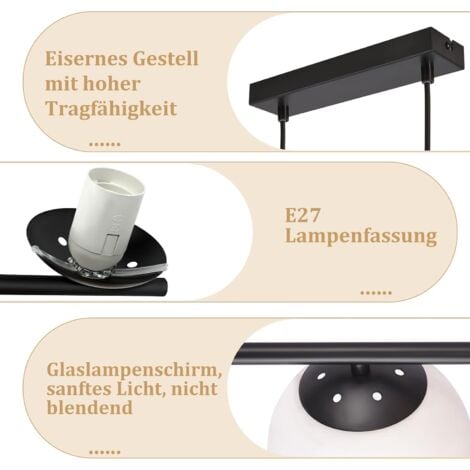 Lampada a Sospensione GBLY Lampada a Sospensione Moderna - Lampada a Sospensione in Vetro Nero E27 Altezza 150 cm per Sala da Pranzo Bancone Bar Soggiorno I Senza Lampadina