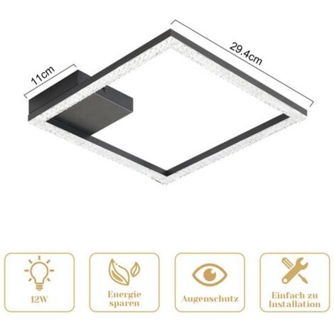 GBLY Plafoniera LED Design moderno nero  12W Cristallo bianco caldo - Lampada da soffitto per soggiorno 3000K Luce  Lampada da soffitto moderna in metallo angolato
