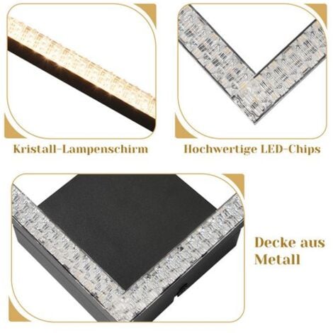 GBLY Plafoniera LED Design moderno nero  12W Cristallo bianco caldo - Lampada da soffitto per soggiorno 3000K Luce  Lampada da soffitto moderna in metallo angolato