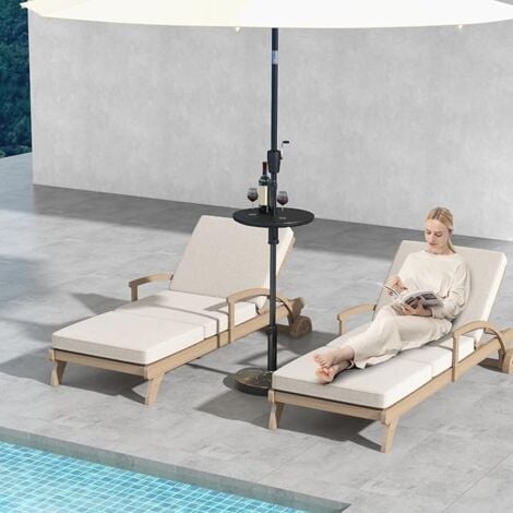 GOPLUS Tavolino Ombrellone da Esterno 50 cm, Vassoio Regolabile con Foro per Ombrellone da 38 mm, Vassoio Tondo per Tutte le Condizioni Climatiche per Area Piscina, Cortile, Patio e Spiaggia