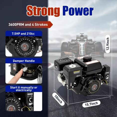 Motore a benzina 7,5 CV, 4 tempi, motore elettrico, avviamento elettrico, motore laterale OHV, alimentazione a gravità, motore industriale per pompe e barche