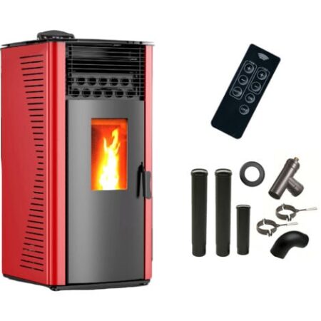 Stufa a pellet ad aria Anita da 12 kW Sannover Bordeaux + Kit di raccordo per fumista