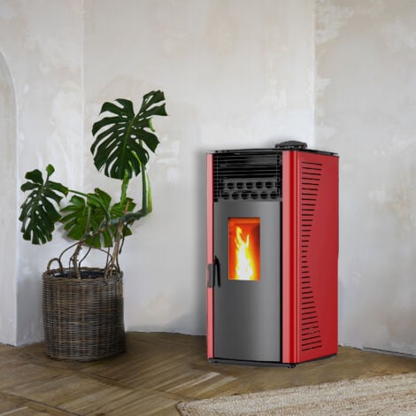 Stufa a pellet ad aria Anita da 12 kW Sannover Bordeaux + Kit di raccordo per fumista
