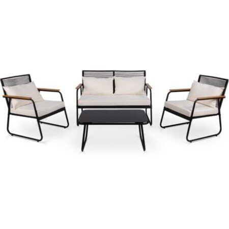 Set da giardino 4 posti OLBIA SET WHITE OFF, tavolino da esterno + divano 2 posti + 2 poltrone, beige, resistente ai raggi UV