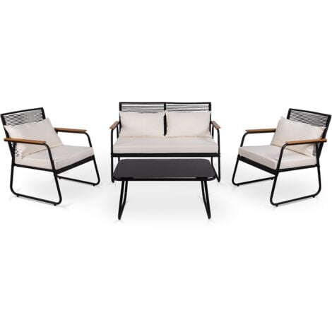 Set da giardino 4 posti OLBIA SET WHITE OFF, tavolino da esterno + divano 2 posti + 2 poltrone, beige, resistente ai raggi UV