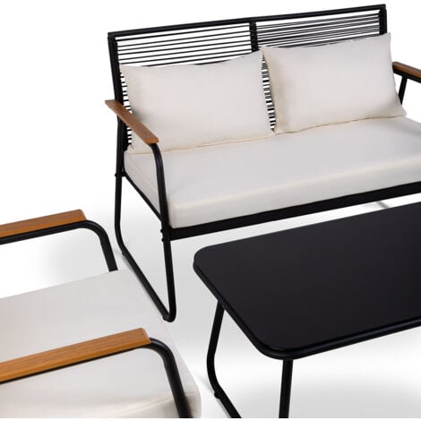 Set da giardino 4 posti OLBIA SET WHITE OFF, tavolino da esterno + divano 2 posti + 2 poltrone, beige, resistente ai raggi UV