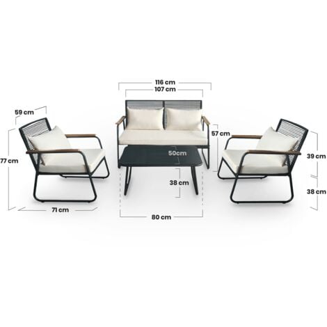 Set da giardino 4 posti OLBIA SET WHITE OFF, tavolino da esterno + divano 2 posti + 2 poltrone, beige, resistente ai raggi UV