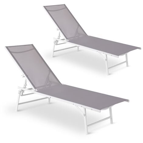 Confezione da 2 lettini prendisole per giardino o piscina, in acciaio rinforzato, design leggero, colore blanc, Dana Light Grey