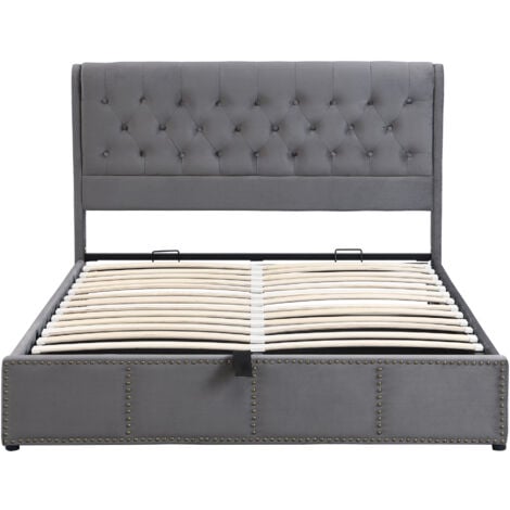 Letto contenitore matrimoniale imbottito, letto contenitore, senza materasso - 180 x 200 cm, velluto, grigio