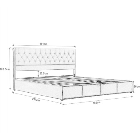 Letto contenitore matrimoniale imbottito, letto contenitore, senza materasso - 180 x 200 cm, velluto, grigio