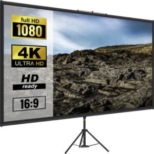 VEVOR Schermo Cinematografico per Esterni, 228,6cm Schermo per Proiettore, HD 16:9 Schermo del Proiettore Portatile con Supporto Treppiede in Alluminio, Grandangolo di 160 Gradi, per Casa