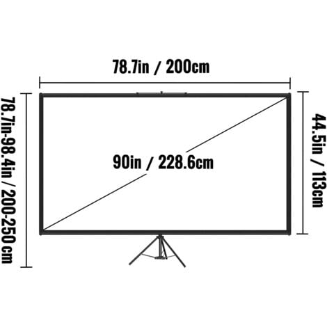 VEVOR Schermo Cinematografico per Esterni, 228,6cm Schermo per Proiettore, HD 16:9 Schermo del Proiettore Portatile con Supporto Treppiede in Alluminio, Grandangolo di 160 Gradi, per Casa