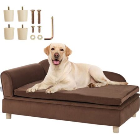 VEVOR Divano per Animali Domestici 910 x 585 x 415 mm Divano per Cani Gatti di Taglia Grande,Divano Letto per Cani Morbido Vellutato, Divano per Cani Domestici Capacita di Carico 50 kg Marrone Scuro
