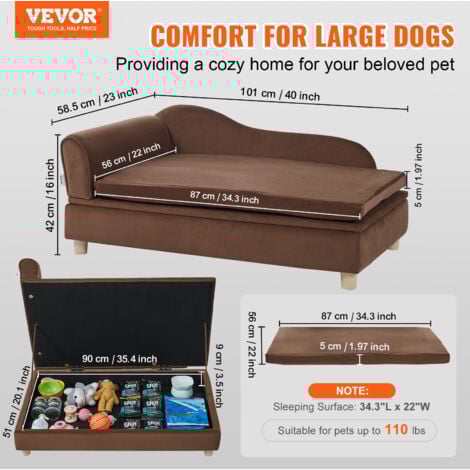 VEVOR Divano per Animali Domestici 910 x 585 x 415 mm Divano per Cani Gatti di Taglia Grande,Divano Letto per Cani Morbido Vellutato, Divano per Cani Domestici Capacita di Carico 50 kg Marrone Scuro