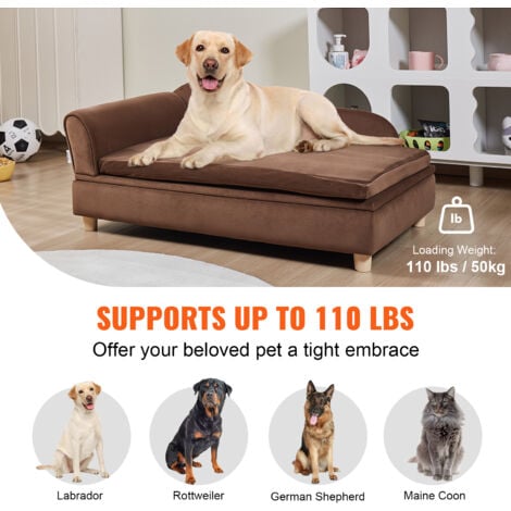 VEVOR Divano per Animali Domestici 910 x 585 x 415 mm Divano per Cani Gatti di Taglia Grande,Divano Letto per Cani Morbido Vellutato, Divano per Cani Domestici Capacita di Carico 50 kg Marrone Scuro
