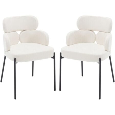 WAHSON Sedie Set di 2, Sedie da Pranzo Sedie da Cucina Moderne in Tessuto Sedia Imbottite con Gambe in Metallo Sedie da Salotto, Beige