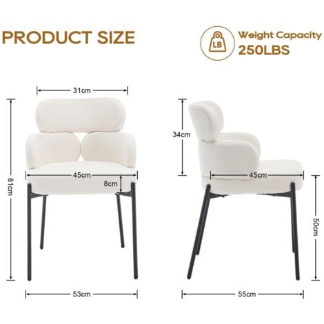 WAHSON Sedie Set di 2, Sedie da Pranzo Sedie da Cucina Moderne in Tessuto Sedia Imbottite con Gambe in Metallo Sedie da Salotto, Beige