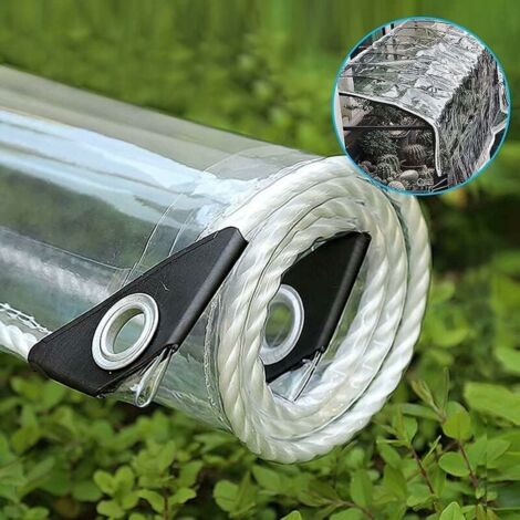 Tela cerata, Tela cerata impermeabile, Tela cerata in PVC trasparente, 360 g/m2, Tela cerata industriale con occhielli, Tela cerata protettiva, Serra, Barca, Resistente alle intemperie (1 m x 2 m)