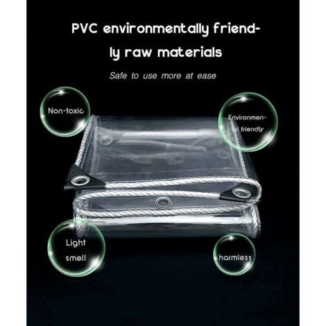 Tela cerata, Tela cerata impermeabile, Tela cerata in PVC trasparente, 360 g/m2, Tela cerata industriale con occhielli, Tela cerata protettiva, Serra, Barca, Resistente alle intemperie (1 m x 2 m)