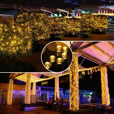 Luci a stringa solare a LED da 20 m per interni ed esterni 8 modalità di illuminazione Decorazione di illuminazione per feste in giardino impermeabile Bianco caldo
