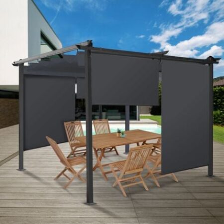 Set di 2 tende a rullo L. 124 x H. 225 CM per pergola grigio antracite
