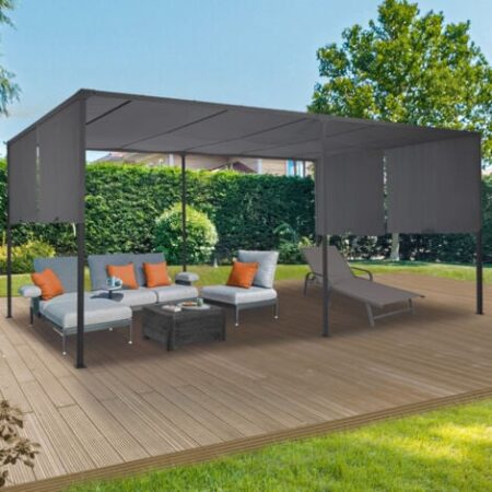 Pergola scorrevole 2 sezioni 3x6 M gazebo da giardino in tessuto grigio antracite