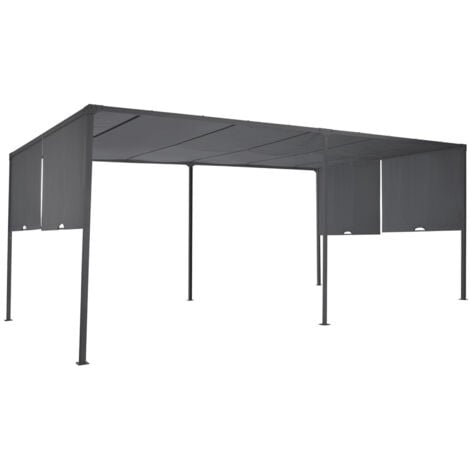 Pergola scorrevole 2 sezioni 3x6 M gazebo da giardino in tessuto grigio antracite