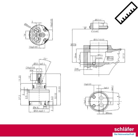 Schläfer 480055  Cartuccia Rubinetto Miscelatore 35mm, Cartuccia di Ricambio in Ceramica Bassa con 2 Piedini, Per Rubinetti Miscelatori Monocomando di Cucina, Bagno, Doccia e Vasca