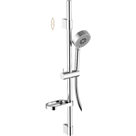 Schläfer 1317200  Set Saliscendi Doccia con Soffione in Acciao Inox, Asta Doccia Regolabile 40-62cm, Doccetta a 5 Getti con Sistema Anticalcare Cromato, Flessibile Doccia e Portasapone Incluso