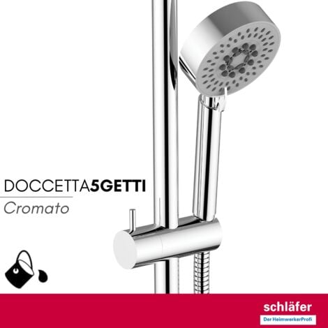 Schläfer 1317200  Set Saliscendi Doccia con Soffione in Acciao Inox, Asta Doccia Regolabile 40-62cm, Doccetta a 5 Getti con Sistema Anticalcare Cromato, Flessibile Doccia e Portasapone Incluso
