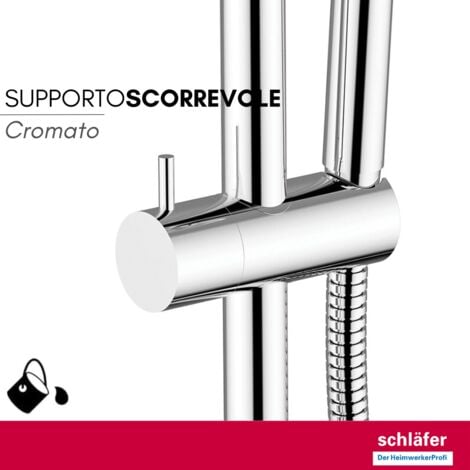 Schläfer 1317200  Set Saliscendi Doccia con Soffione in Acciao Inox, Asta Doccia Regolabile 40-62cm, Doccetta a 5 Getti con Sistema Anticalcare Cromato, Flessibile Doccia e Portasapone Incluso