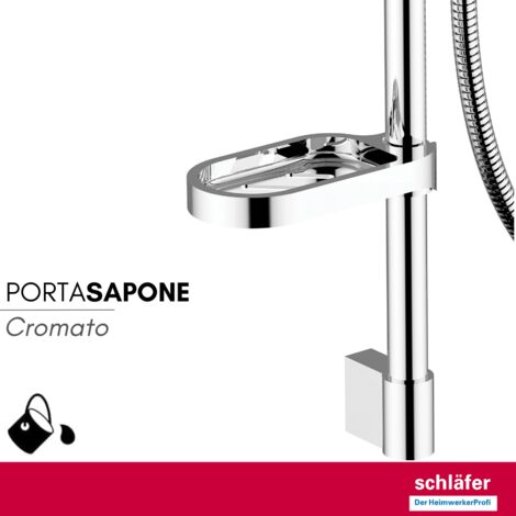 Schläfer 1317200  Set Saliscendi Doccia con Soffione in Acciao Inox, Asta Doccia Regolabile 40-62cm, Doccetta a 5 Getti con Sistema Anticalcare Cromato, Flessibile Doccia e Portasapone Incluso