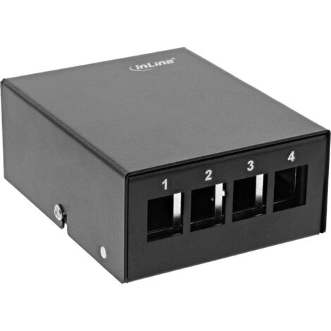 InLine® RAL9005 - Presa per pannello patch per 4 prese Keystone RJ45, in metallo, colore: Nero