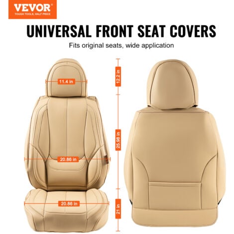 VEVOR Coprisedili Universali per Auto Sedili Anteriori 6 Pezzi Coprisedili in Ecopelle, Disegno completamente chiuso, con Poggiatesta Rimovibile, Airbag, per Maggior Parte delle Auto SUV Camion, Beige