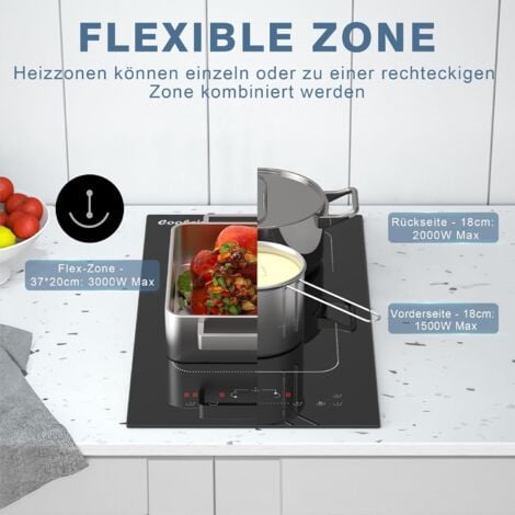 Piano Cottura a Induzione a 2 Piastre con Spina, Piano Cottura Induzione Cooksir, Piano Cottura Elettrico 2 Zone, Flex Zone, 220V-240V, Piano Induzione 3500W, Blocco di Sicurezza per Bambini