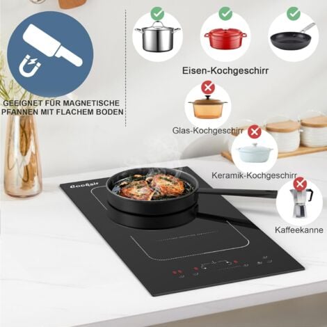 Piano Cottura a Induzione a 2 Piastre con Spina, Piano Cottura Induzione Cooksir, Piano Cottura Elettrico 2 Zone, Flex Zone, 220V-240V, Piano Induzione 3500W, Blocco di Sicurezza per Bambini