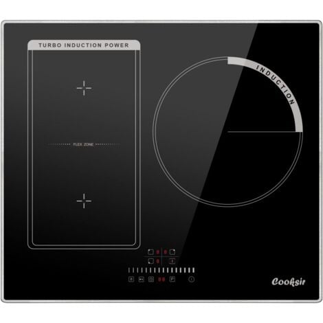 Piano Cottura Induzione 3 Fuochi, Cooksir Piano Cottura Elettrico con Touch Control, Piano Induzione da Incasso a 3 Piastre, Zona Flex per Funzione Bbq, Blocco Bambini, senza Spina