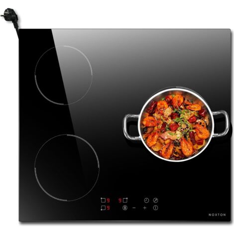 Noxton Piano Cottura Induzione 3 Fuochi,Piastra ad Elettrico 60cm Toccre Controll con Spina, 3500W Piastra Induzione di Timer,9 Livello di Potenza,Spegnimento Automatico,Indicazione Calore