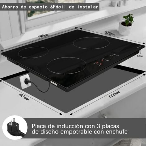 Noxton Piano Cottura Induzione 3 Fuochi,Piastra ad Elettrico 60cm Toccre Controll con Spina, 3500W Piastra Induzione di Timer,9 Livello di Potenza,Spegnimento Automatico,Indicazione Calore